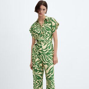 Mango Green and Cream Jumpsuit Size Small